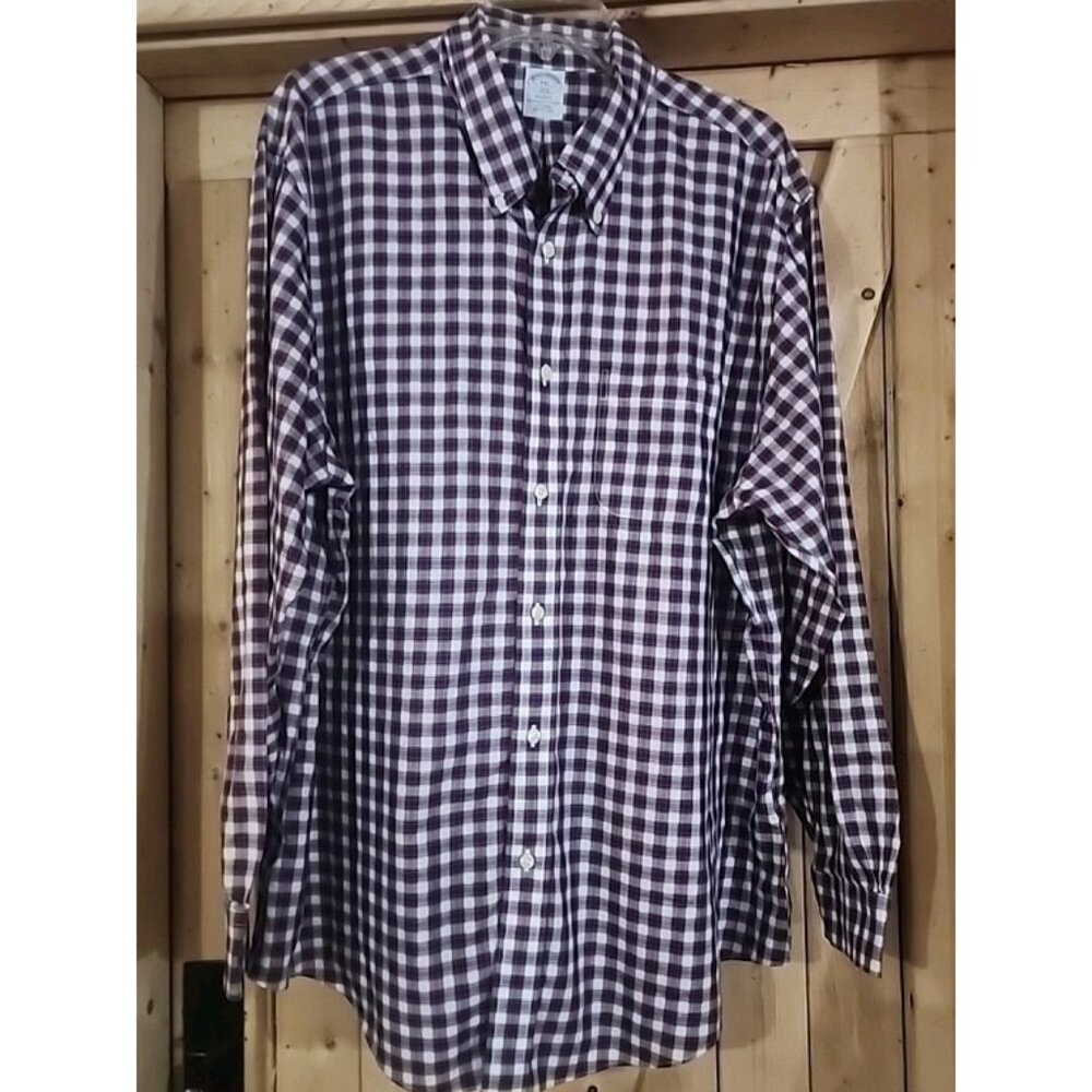 Brooks Brothers Men Red Blue Plaid 1818 Regent Cotton No Iron Button Down Shirt